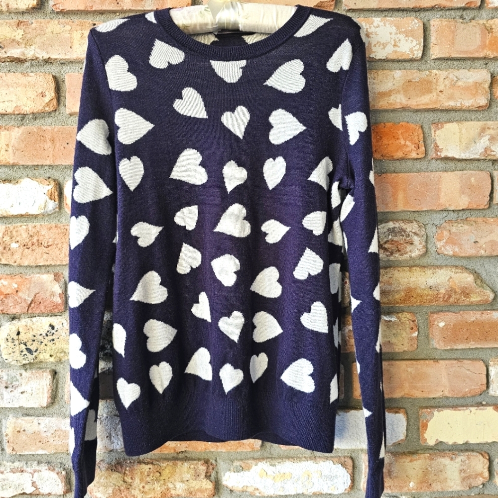 Soft And Lightweight Wool Blend Loft Navy Hearts Sweater / Jumper